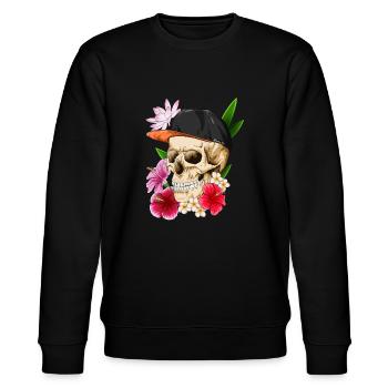 Totenkopf mit Mütze und blumen - Stanley/Stella Unisex Bio-Sweatshirt CHANGER  - Schwarz - Vorne - Nik (191cm) & Marisol (170cm)
