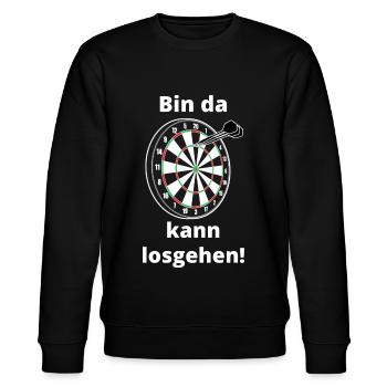 Bin da kann losgehen Darts Dart 180 - Stanley/Stella Unisex Bio-Sweatshirt CHANGER  - Schwarz - Vorne - Nik (191cm) & Marisol (170cm)