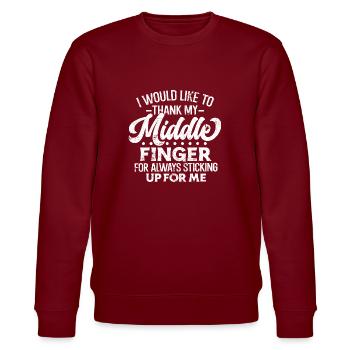 FINGER FICK DICH STINKEFINGER SPRÜCHE ARSCH MOTIVE - Stanley/Stella Unisex Bio-Sweatshirt CHANGER  - Burgunderrot - Vorne - Nik (191cm) & Marisol (170cm)
