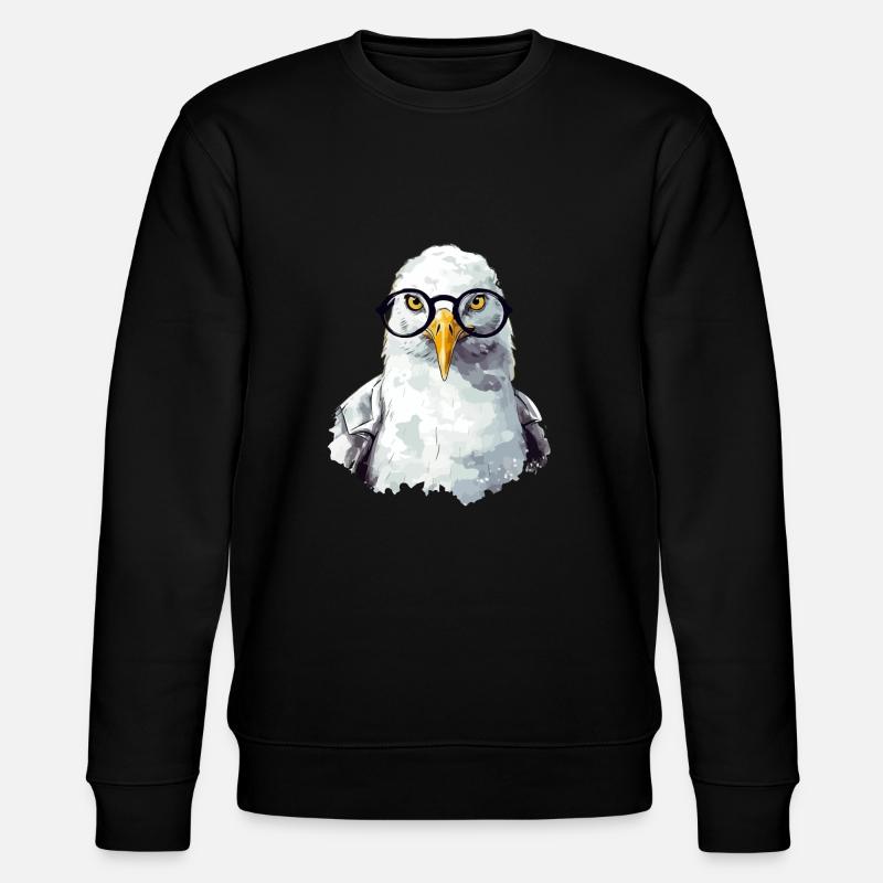 Miki die Möwe mit Brille - Stanley/Stella Unisex Bio-Sweatshirt CHANGER  - Schwarz