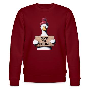 Duck the Police in street art style - Stanley/Stella CHANGER Unisex Organic Sweatshirt - burgundy - Front - Nik (191cm) & Marisol (170cm)