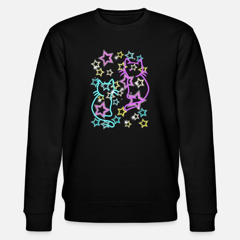 80er Retro Katzen Kinder Mädchen Jungen - Stanley/Stella Unisex Bio-Sweatshirt CHANGER  - Schwarz