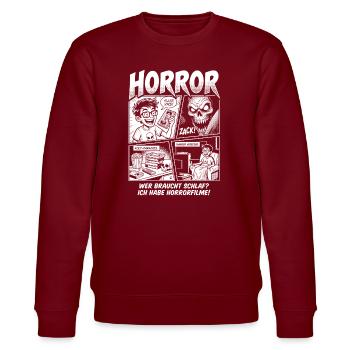 Horror VHS Kult Paradies Design - Stanley/Stella Unisex Bio-Sweatshirt CHANGER  - Burgunderrot - Vorne - Nik (191cm) & Marisol (170cm)