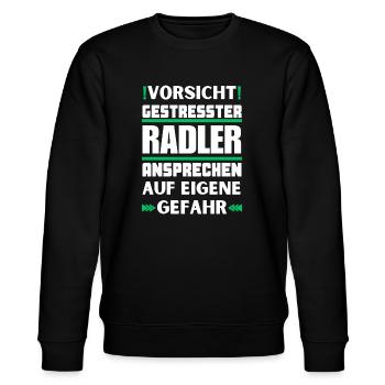 Gestresster Radler nicht ansprechen! - Stanley/Stella Unisex Bio-Sweatshirt CHANGER  - Schwarz - Vorne - Nik (191cm) & Marisol (170cm)