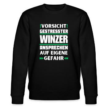 Don't talk to stressed winemakers! - Stanley/Stella CHANGER Unisex Organic Sweatshirt - black - Front - Nik (191cm) & Marisol (170cm)