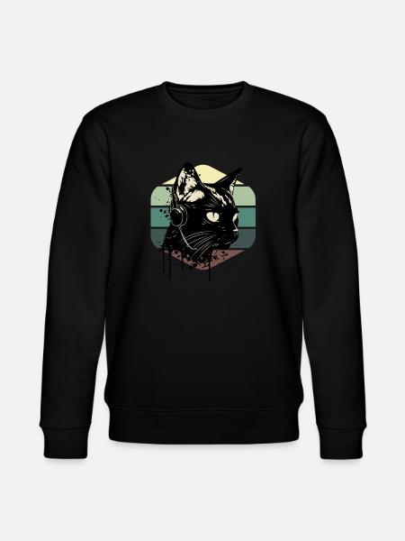 Cat Wearing Headphones | cat wearing earphones - Stanley/Stella CHANGER Unisex Organic Sweatshirt - black
