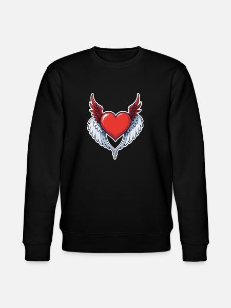Red Heart with Wings - Stanley/Stella CHANGER Unisex Organic Sweatshirt - black