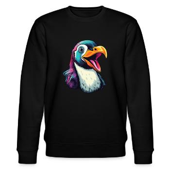 Cool talking penguin - Stanley/Stella CHANGER Unisex Organic Sweatshirt - black - Front - Nik (191cm) & Marisol (170cm)