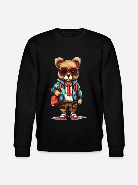 Söt björn tecknad film - Ekologisk sweatshirt CHANGER unisex från Stanley/Stella - svart