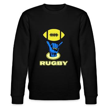rugby rugbyspieler rugbyverein - Stanley/Stella Unisex Bio-Sweatshirt CHANGER  - Schwarz - Vorne - Nik (191cm) & Marisol (170cm)