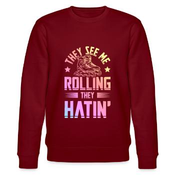 skate rolling - Stanley/Stella Unisex Bio-Sweatshirt CHANGER  - Burgunderrot - Vorne - Nik (191cm) & Marisol (170cm)