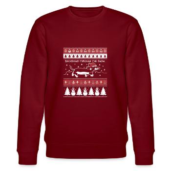 Dachshund Xmas Ugly Christmas Sweater - Stanley/Stella CHANGER Unisex Organic Sweatshirt - burgundy - Front - Nik (191cm) & Marisol (170cm)
