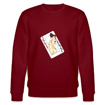 Joker (Deck) - Casino Serie - Stanley/Stella Unisex Bio-Sweatshirt CHANGER  - Burgunderrot - Vorne - Nik (191cm) & Marisol (170cm)