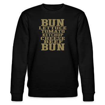 Burger Zutaten Typografie Cheeseburger Aufbau - Stanley/Stella Unisex Bio-Sweatshirt CHANGER  - Schwarz - Vorne - Nik (191cm) & Marisol (170cm)