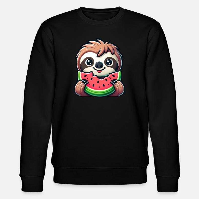 Sloth, Summer Fruit, Melon - Stanley/Stella CHANGER Unisex Organic Sweatshirt - black