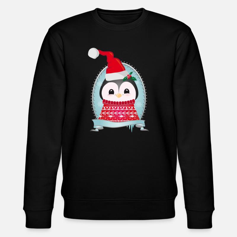 weihnachtlicher Pinguin mit Strickpullover & Mütze - Stanley/Stella Unisex Bio-Sweatshirt CHANGER - Schwarz