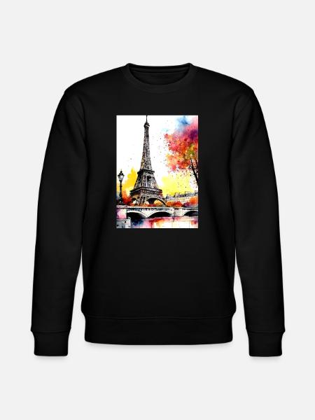 Eiffel Tower in autumn watercolour - Stanley/Stella CHANGER Unisex Organic Sweatshirt - black