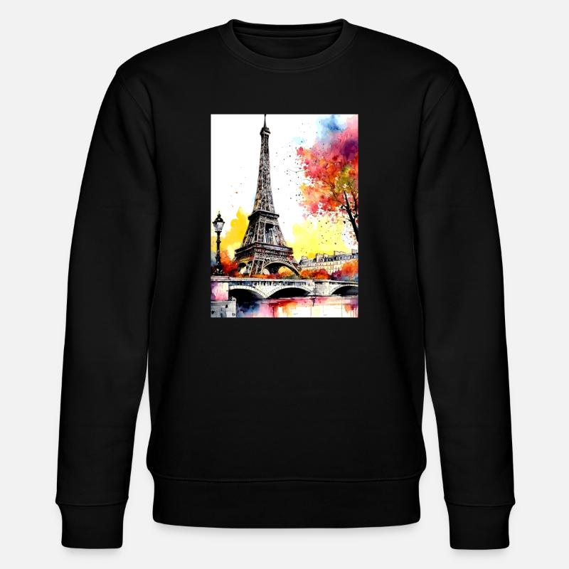 Eiffel Tower in autumn watercolour - Stanley/Stella CHANGER Unisex Organic Sweatshirt - black