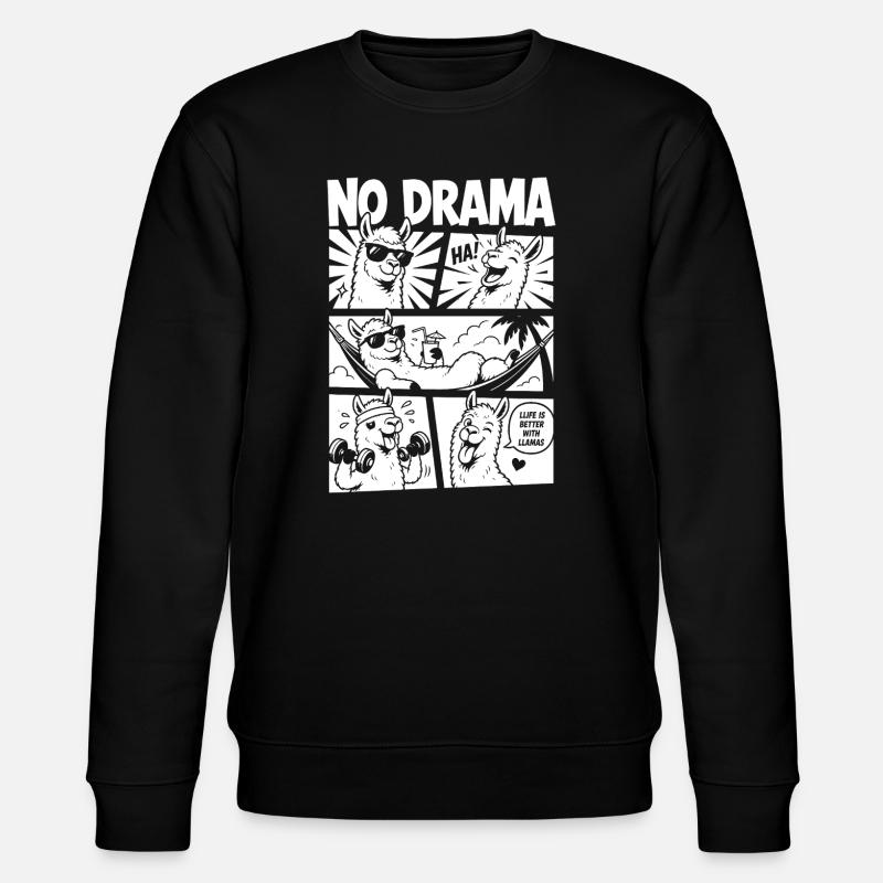No Drama Llama Comic Design - Stanley/Stella CHANGER Unisex Organic Sweatshirt - black