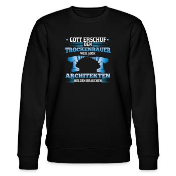 Trockenbauer Spruch Tischler Helden Architekten - Stanley/Stella Unisex Bio-Sweatshirt CHANGER  - Schwarz - Vorne - Nik (191cm) & Marisol (170cm)