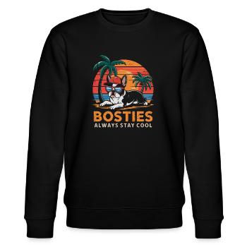 Cooler Bostie Boston Terrier unter Palmen am St - Stanley/Stella Unisex Bio-Sweatshirt CHANGER  - Schwarz - Vorne - Nik (191cm) & Marisol (170cm)