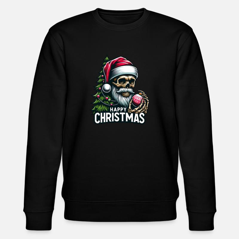 Weihnachtsmann Skull mit Christbaumkugel - Stanley/Stella Unisex Bio-Sweatshirt CHANGER  - Schwarz