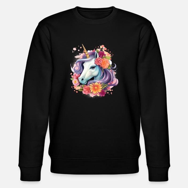 Einhorn Blumen bund - Stanley/Stella Unisex Bio-Sweatshirt CHANGER  - Schwarz