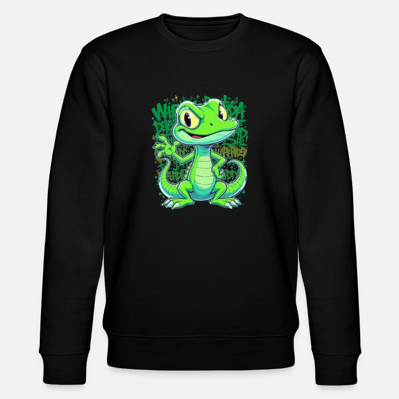 Fröhliche Echse – Witziger Comic Style - Stanley/Stella Unisex Bio-Sweatshirt CHANGER  - Schwarz