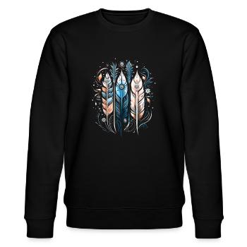 Bunte Federn, Boho, Ethno, Style, Indianer, Muster - Stanley/Stella Unisex Bio-Sweatshirt CHANGER  - Schwarz - Vorne - Nik (191cm) & Marisol (170cm)