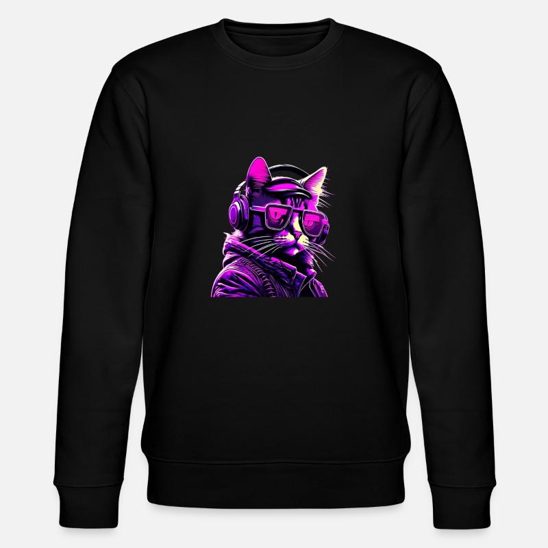 Techno Katze Neon - Stanley/Stella Unisex Bio-Sweatshirt CHANGER  - Schwarz