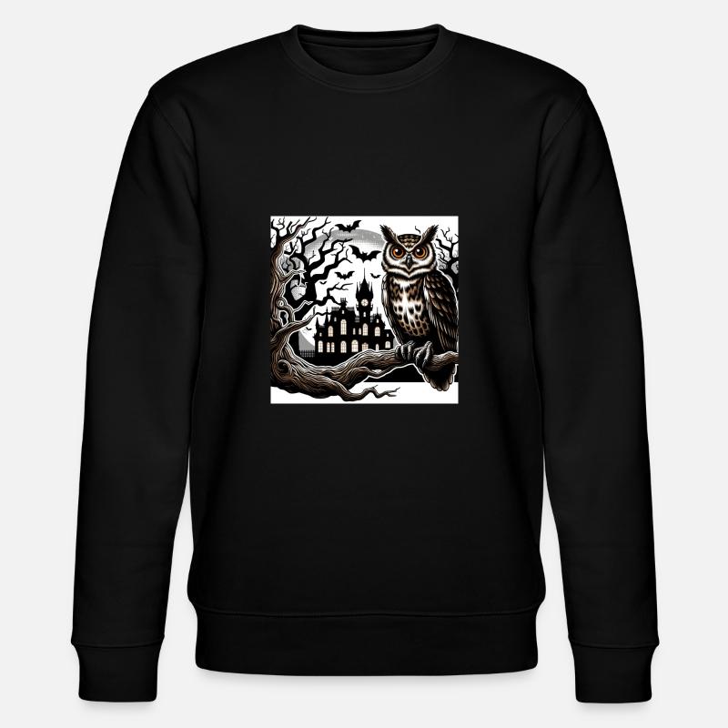 Eule Halloween und Geisterschloss - Stanley/Stella Unisex Bio-Sweatshirt CHANGER  - Schwarz