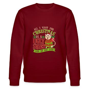 Weihnachtskatze Shirt Geschenk - Stanley/Stella Unisex Bio-Sweatshirt CHANGER  - Burgunderrot - Vorne - Nik (191cm) & Marisol (170cm)