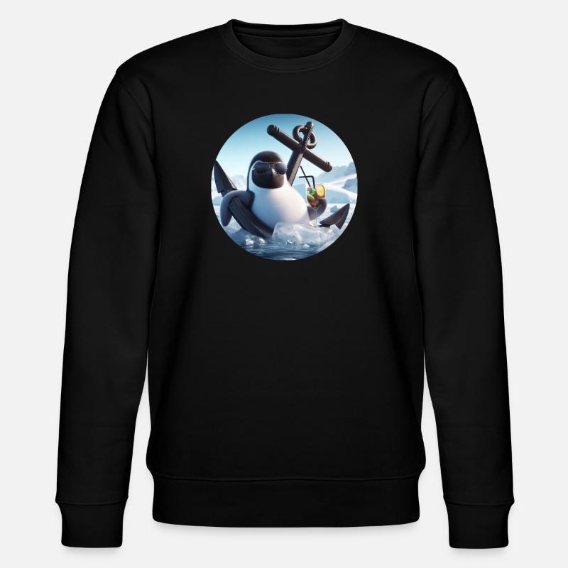 Comic Pinguin lehnt im Anker mit Cocktail - Stanley/Stella Unisex Bio-Sweatshirt CHANGER  - Schwarz