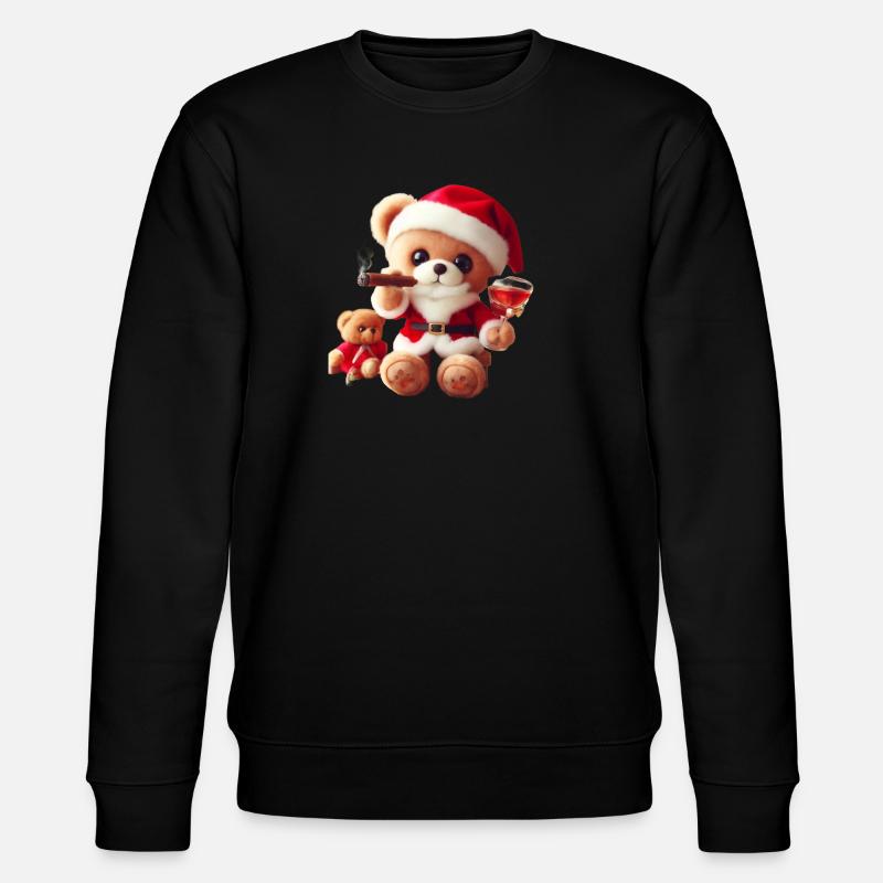 Weihnachtsteddy mit Zigarre und Wein - Stanley/Stella Unisex Bio-Sweatshirt CHANGER  - Schwarz