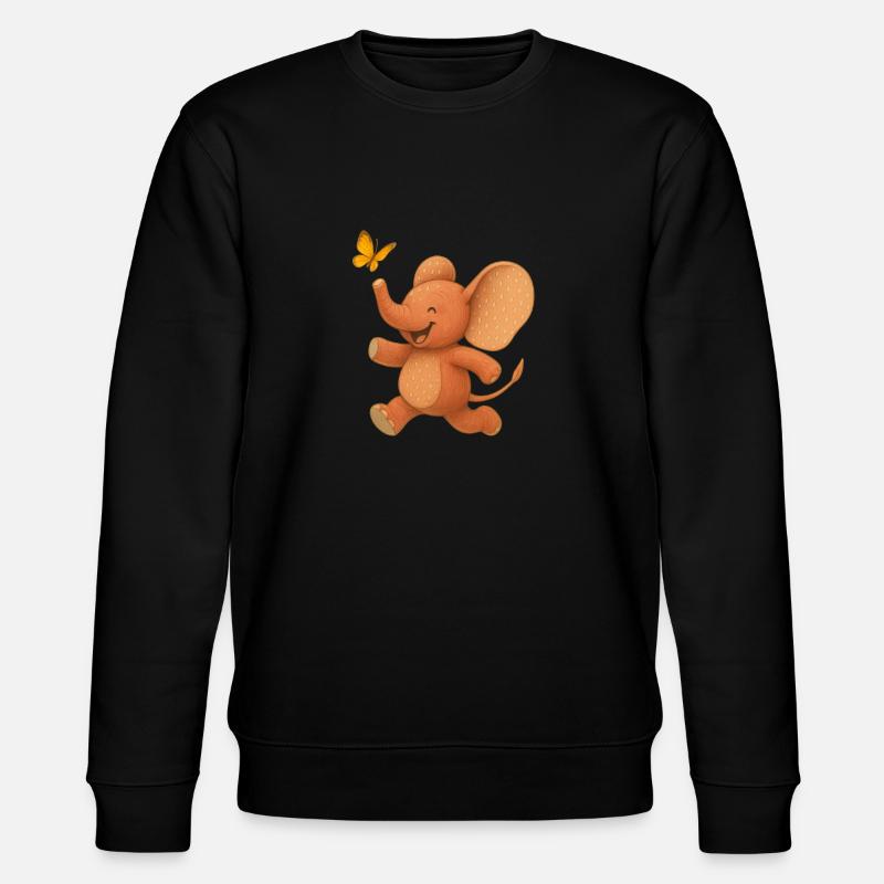 Froehlicher Elefant und Schmetterling - Stanley/Stella Unisex Bio-Sweatshirt CHANGER  - Schwarz