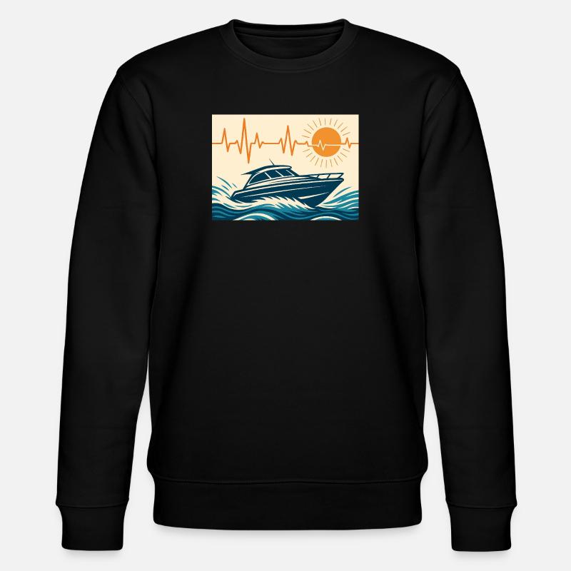 Maritime Sonnenuntergang mit Motorboot - Stanley/Stella Unisex Bio-Sweatshirt CHANGER  - Schwarz