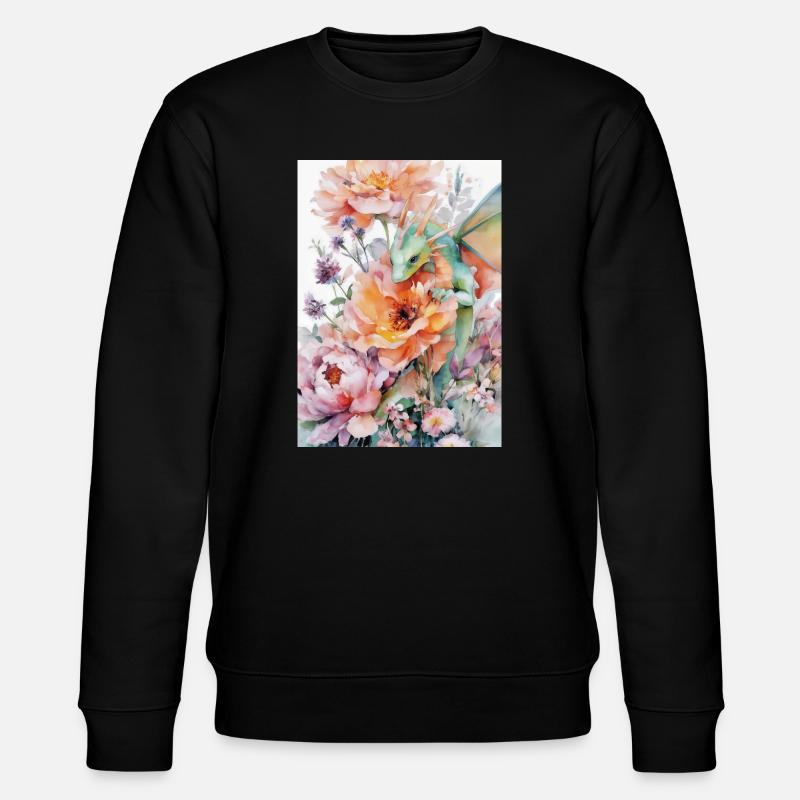 Aquarell-Drachen- und Blumengärten - Stanley/Stella Unisex Bio-Sweatshirt CHANGER  - Schwarz