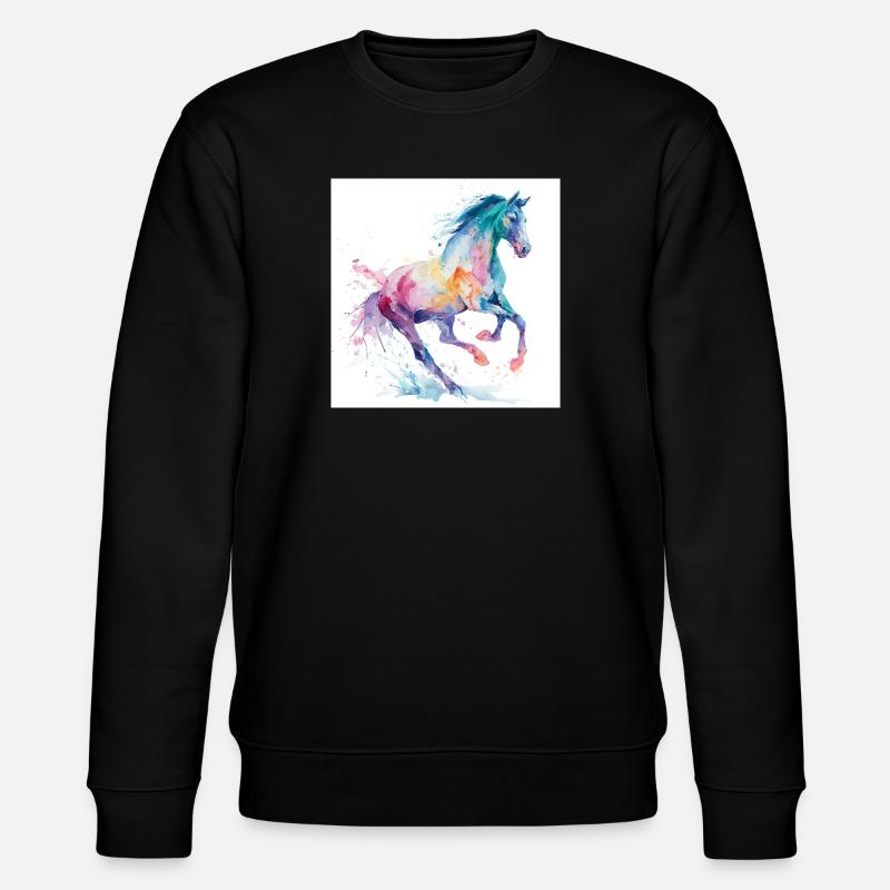 Regenbogen-Aquarellpferd - Stanley/Stella Unisex Bio-Sweatshirt CHANGER  - Schwarz