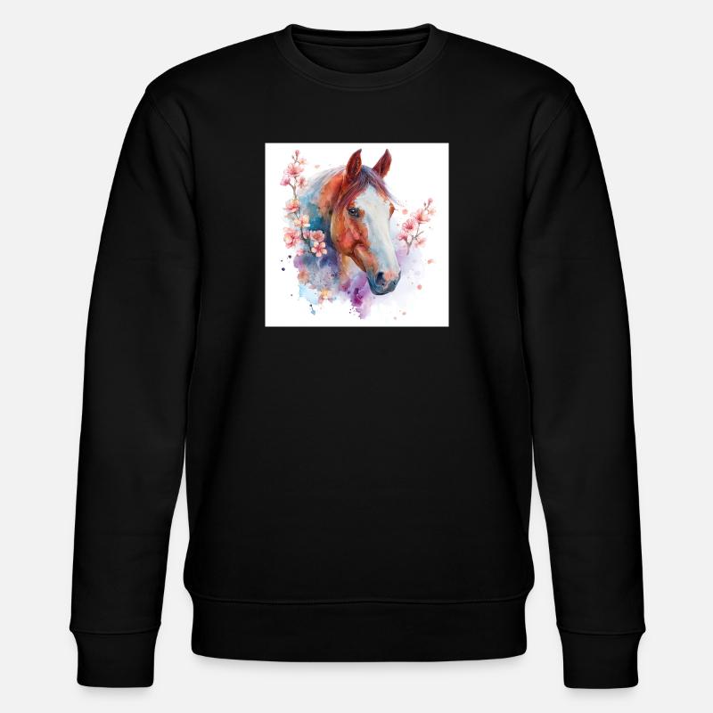 Aquarell Pferd und Blüten - Stanley/Stella Unisex Bio-Sweatshirt CHANGER  - Schwarz