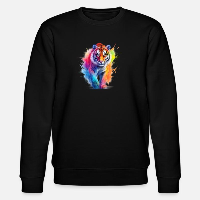 Regenbogen Tiger im Aquarell-Farbsplash.Look - Stanley/Stella Unisex Bio-Sweatshirt CHANGER  - Schwarz