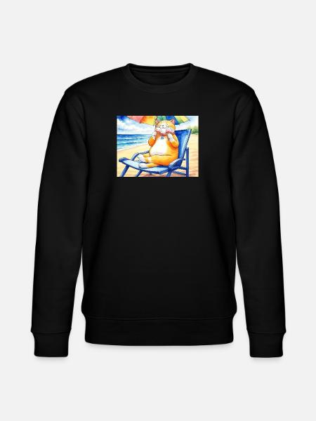Katze am Strand mit Eiscreme - Stanley/Stella CHANGER Unisex Organic Sweatshirt - black