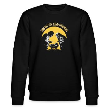Christlicher Weihnachtspullover: Jesus ist geboren - Stanley/Stella Unisex Bio-Sweatshirt CHANGER  - Schwarz - Vorne - Nik (191cm) & Marisol (170cm)
