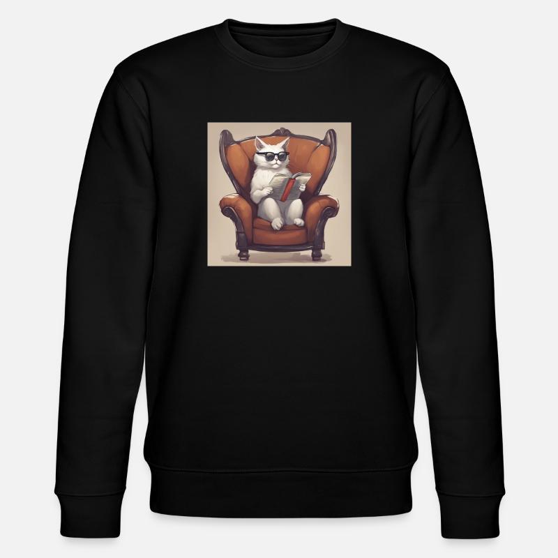 Weiße Katze im Sessel - Stanley/Stella Unisex Bio-Sweatshirt CHANGER  - Schwarz