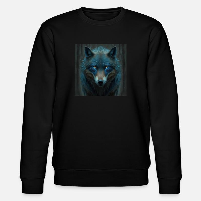 Blauer Wolf im Wald - Stanley/Stella Unisex Bio-Sweatshirt CHANGER  - Schwarz