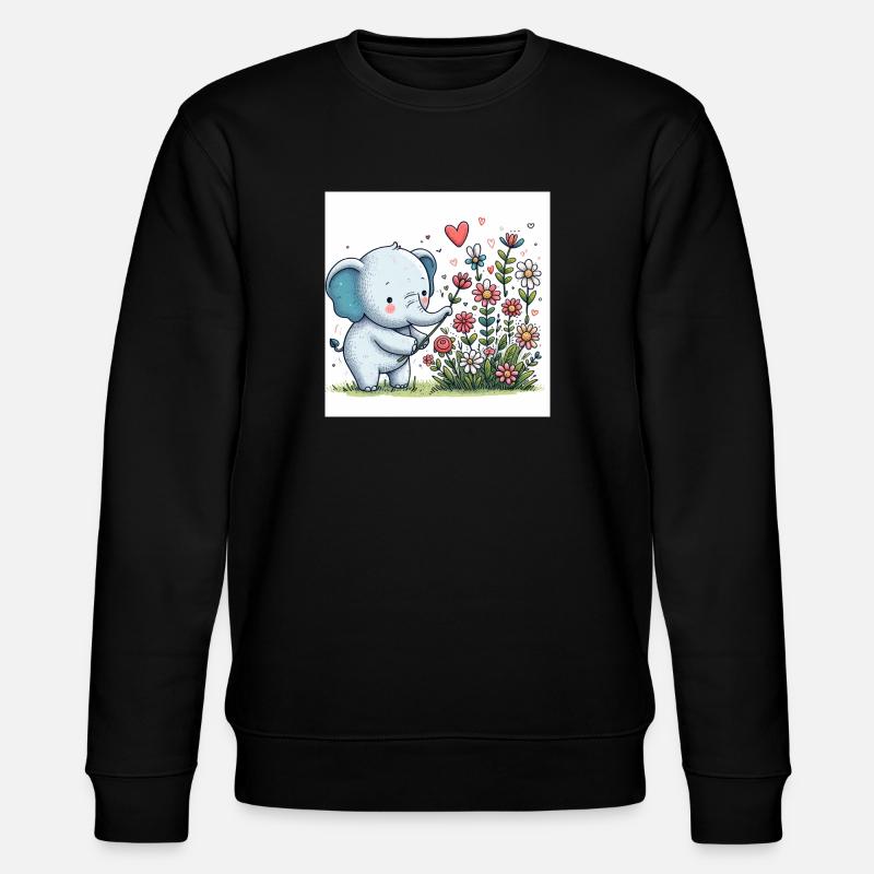 Éléphant cueillant des fleurs - Sweat bio CHANGER Stanley/Stella Unisexe - noir