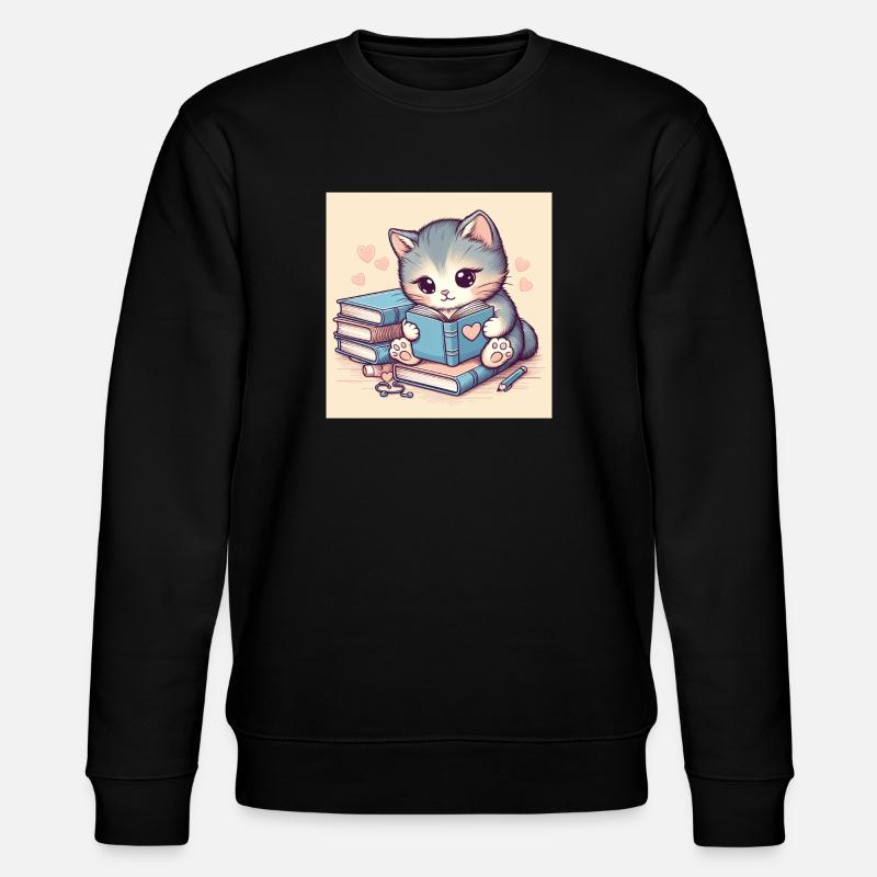 Katze mit Bücher - Stanley/Stella Unisex Bio-Sweatshirt CHANGER  - Schwarz