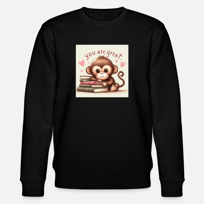 Affe mit Bücher - Stanley/Stella Unisex Bio-Sweatshirt CHANGER  - Schwarz