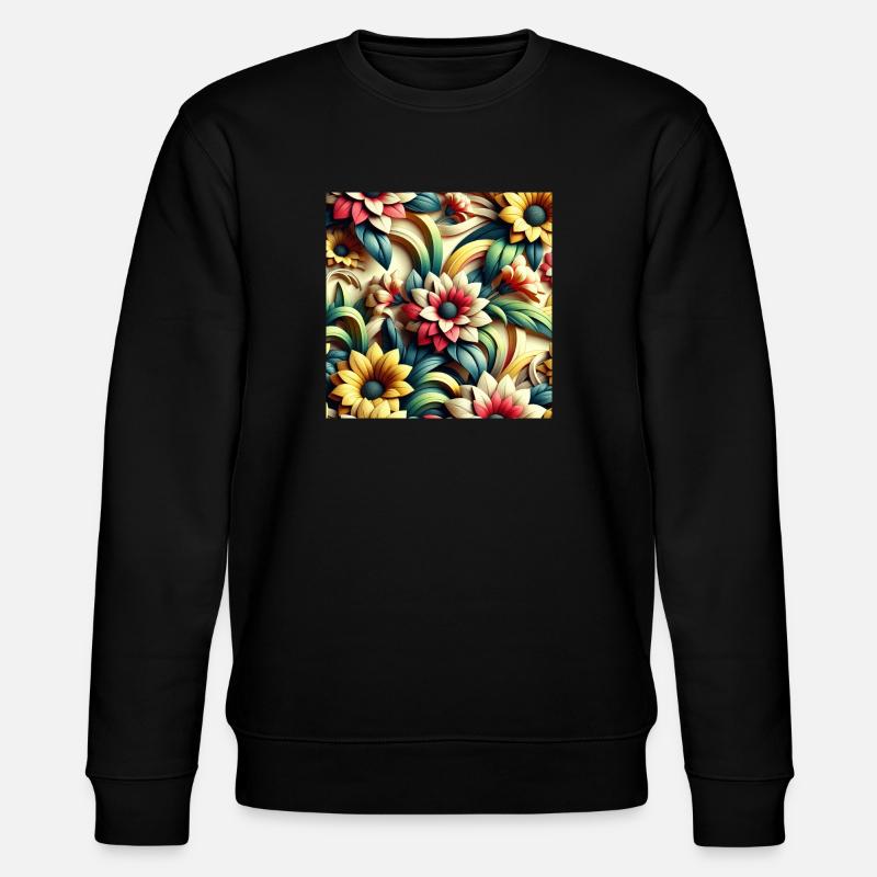 Blumenmuster 3D Effekt - Stanley/Stella Unisex Bio-Sweatshirt CHANGER  - Schwarz