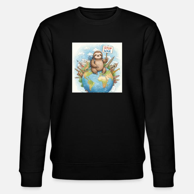 Sloth Wanderer Stop War - Stanley/Stella CHANGER Unisex Organic Sweatshirt - black