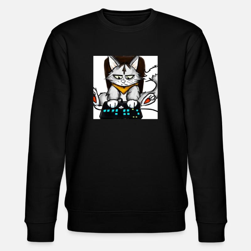 Cat Playing Computer Games Comic - Stanley/Stella CHANGER Unisex Organic Sweatshirt - black
